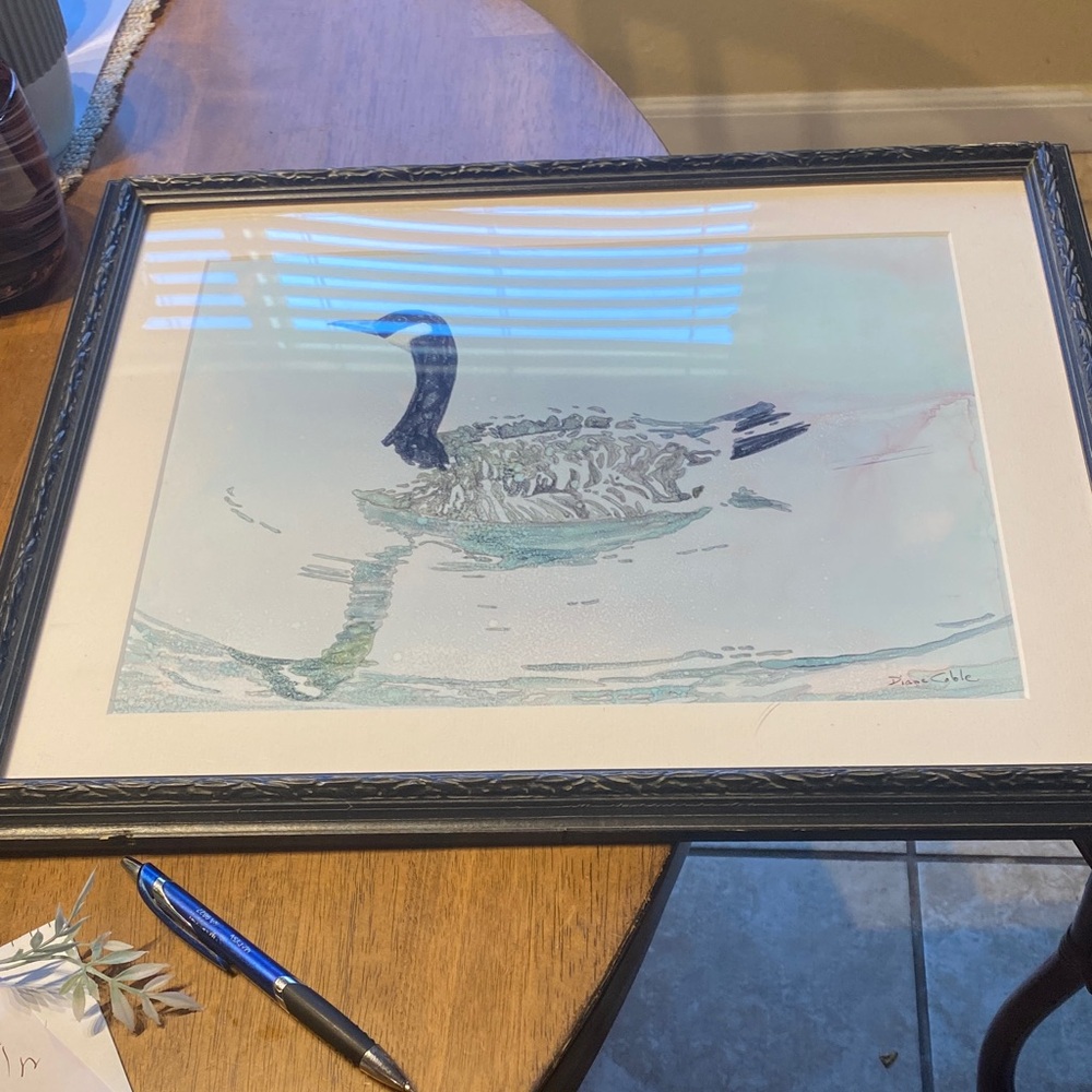 Framed art. Canada Goose signed by Diane Cable a US artist. 18.5 x 15.5.